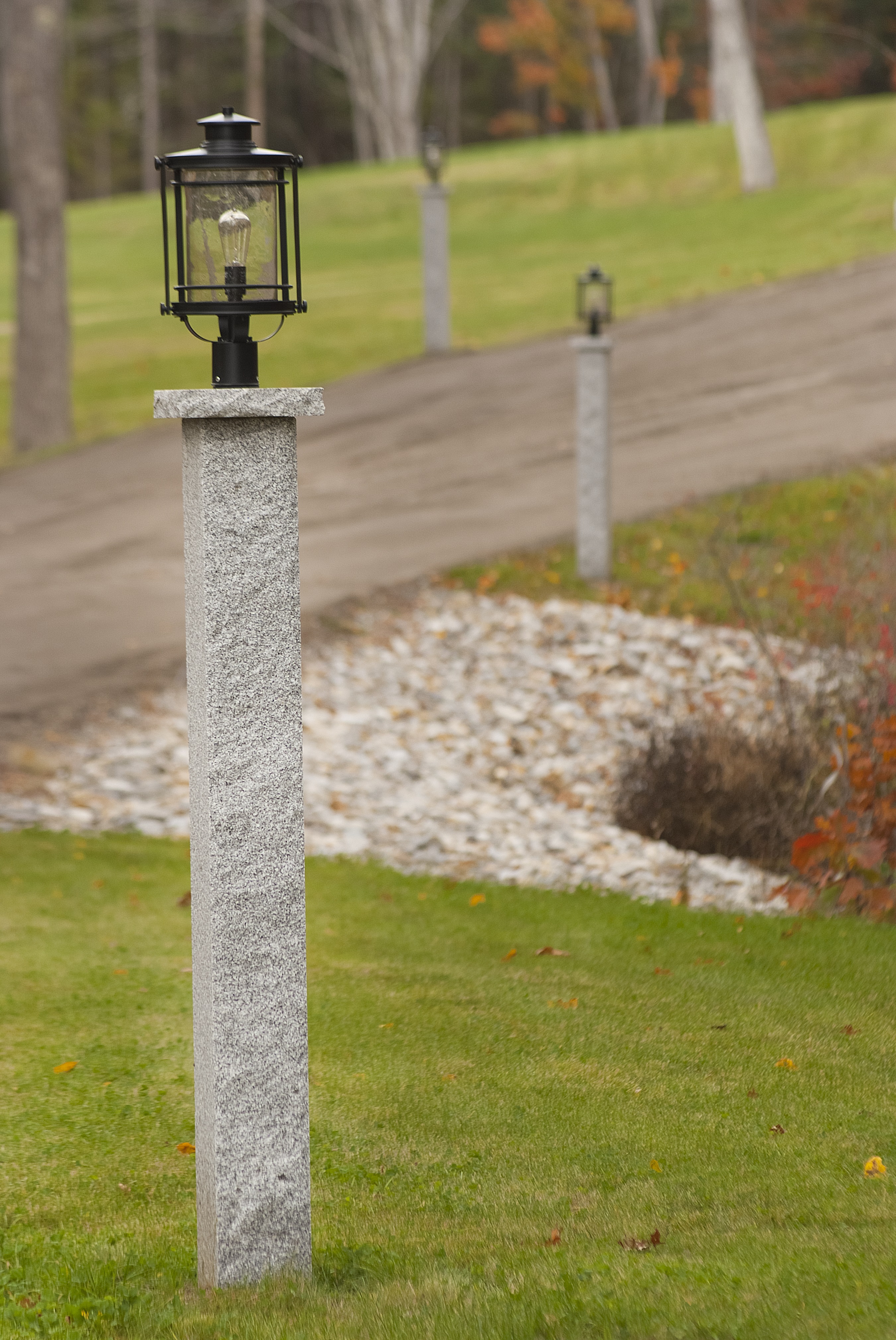 Swenson Granite Works Woodbury Gray granite lamp post and cap